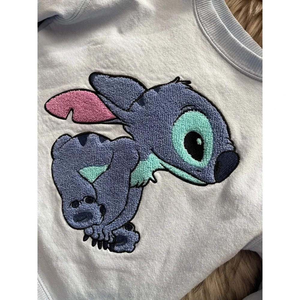 Disney Kids Girls Stitch Blue Sweatshirt Embroidered Chenille Patch Size M 8